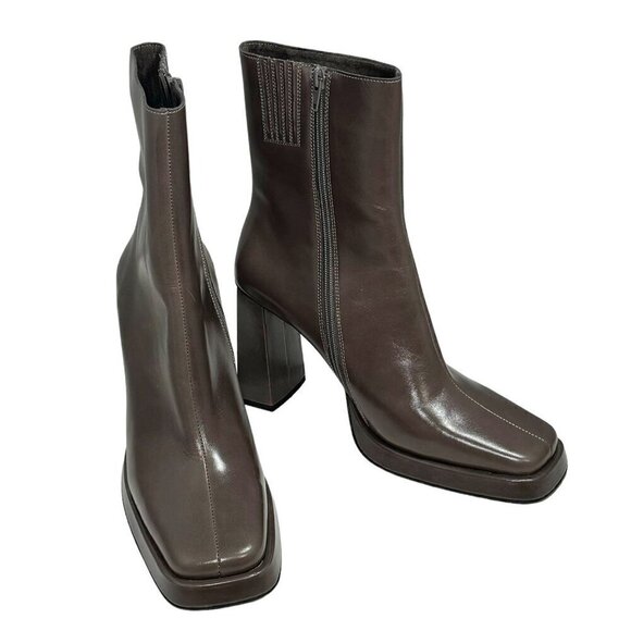 Jeffrey Campbell Maximal-Lo Booties in Taupe Leather Square Toe Size 10 - Picture 2 of 4